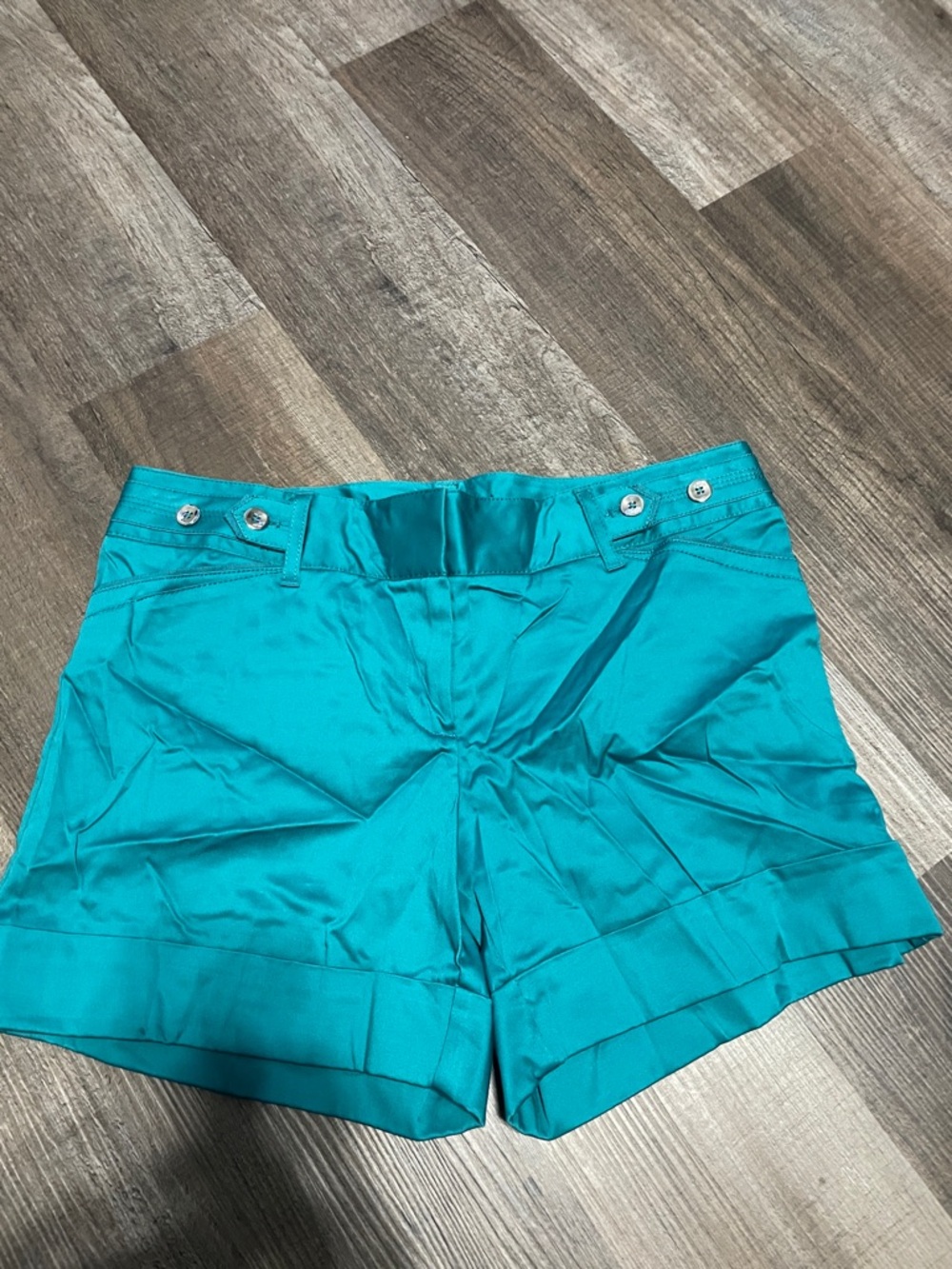 White House Black Market Teal Satin High-Waist Shorts